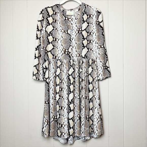 Anthropologie Maeve Juno Printed‎ Dress XS reptile snake neutral beige snakeskin - Picture 2 of 14